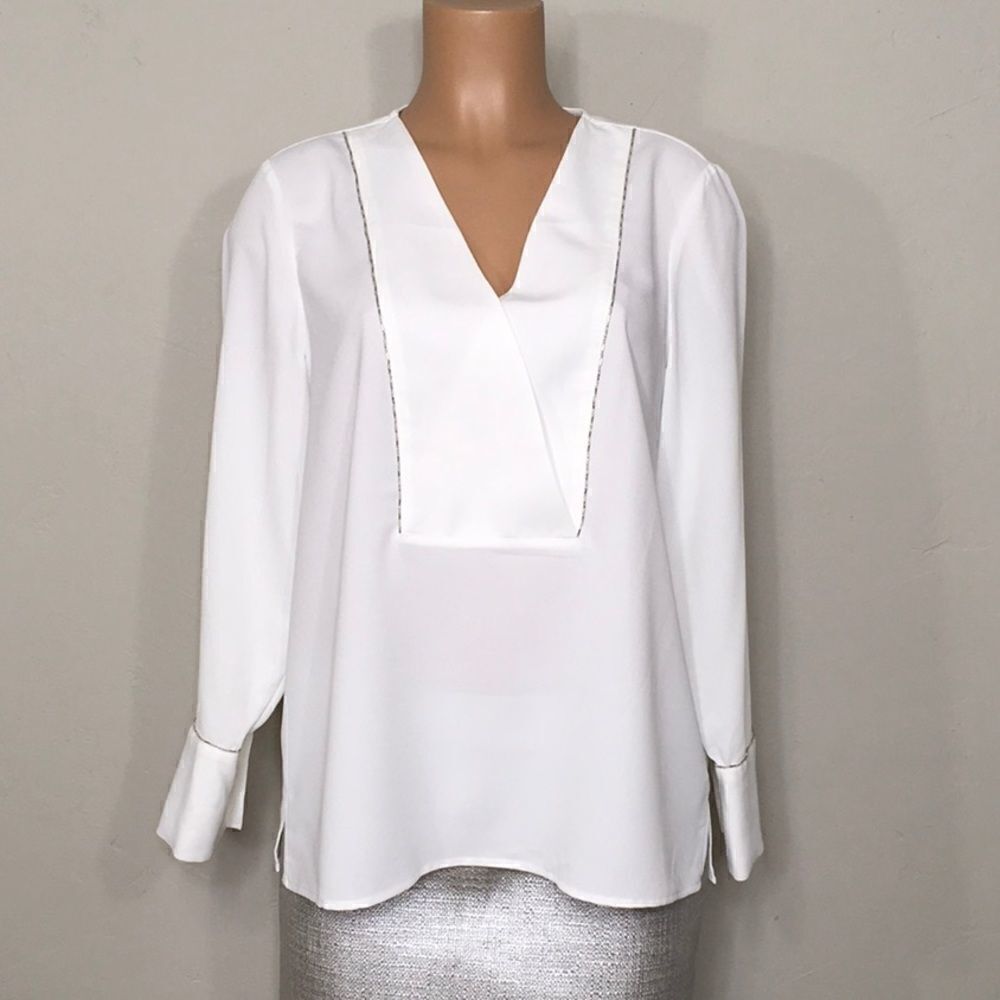 Alfani white long sleeve beaded top. - Picture 2 of 10